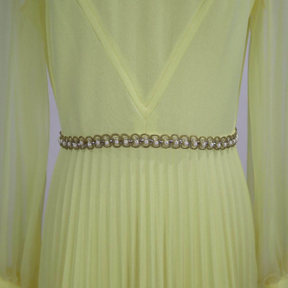 Vtg 1970's Yellow Formal Long Party Dress Gown Cocktail Hippie Prairie Boho S - Picture 6 of 12